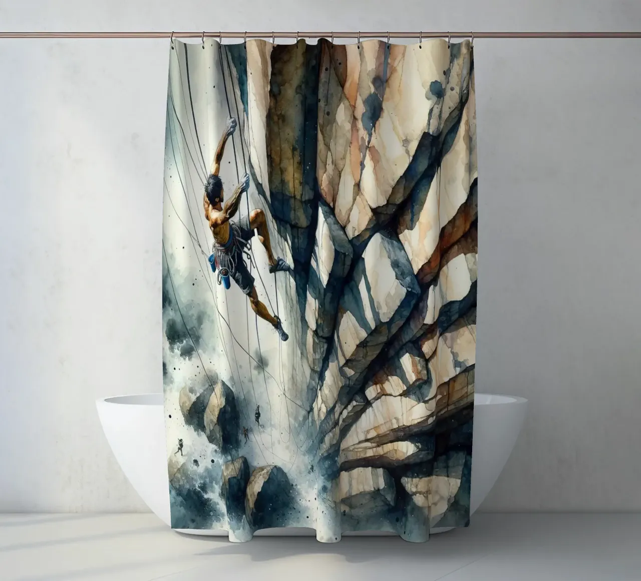 Climber Against the Void Only Courage shower curtain by Chromatic Fusion Studio