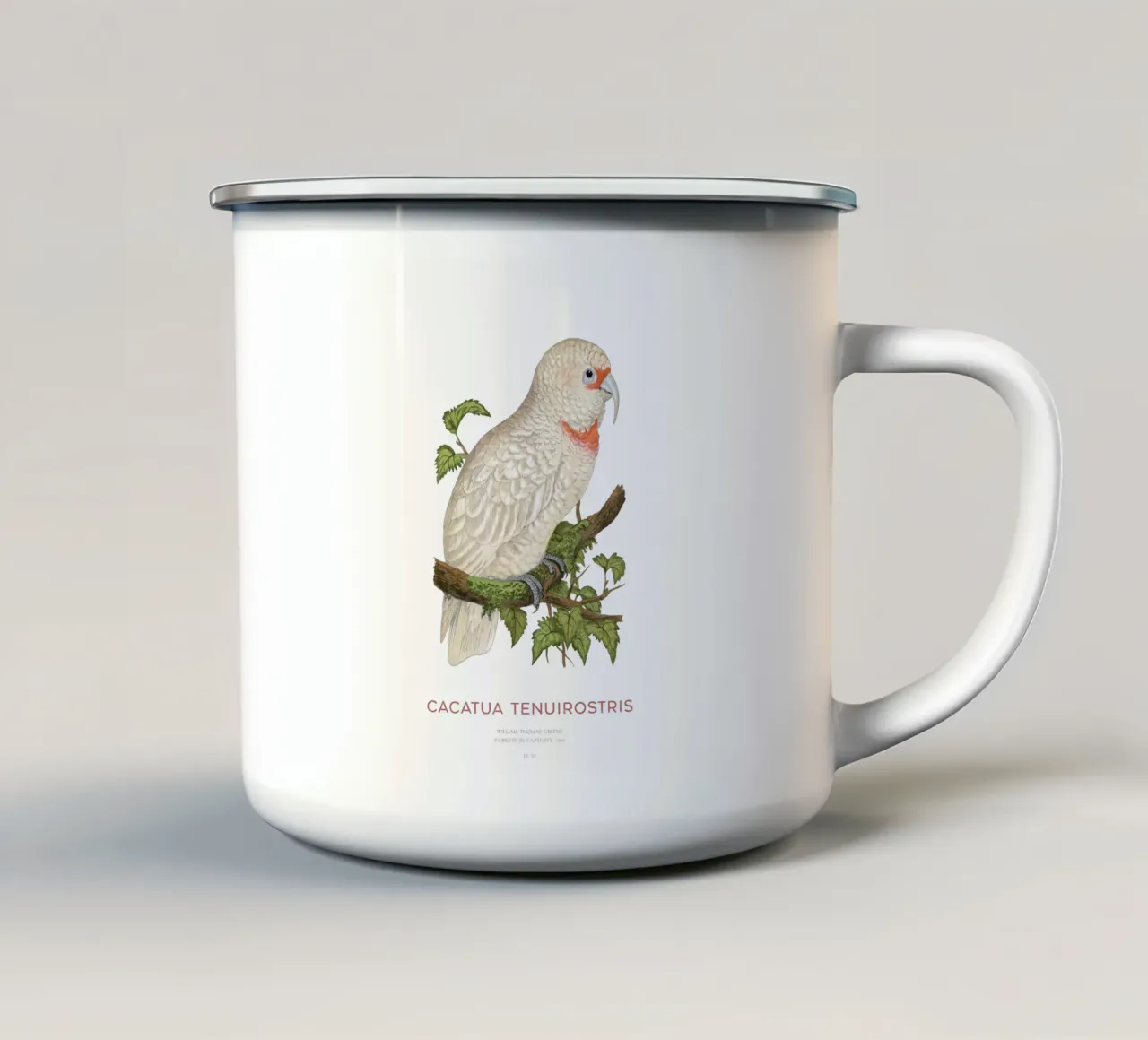 Langschnabelkakadu oder Cacatua tenuirostris Emaille Tasse von Vintagrafica