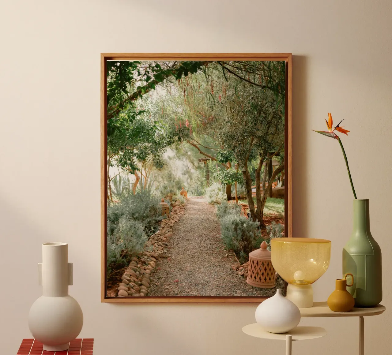 Serene Pathway in Ourika - Travel Photography tela con Cornice a cassetta da Raisa Zwart Photography