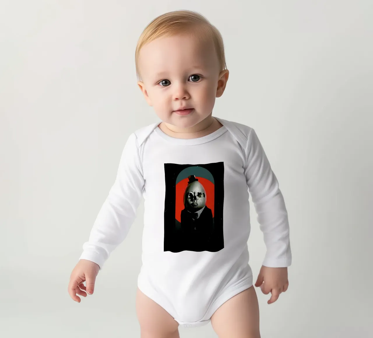 Humpty Dumpty long-sleeve baby romper by Ali Gulec