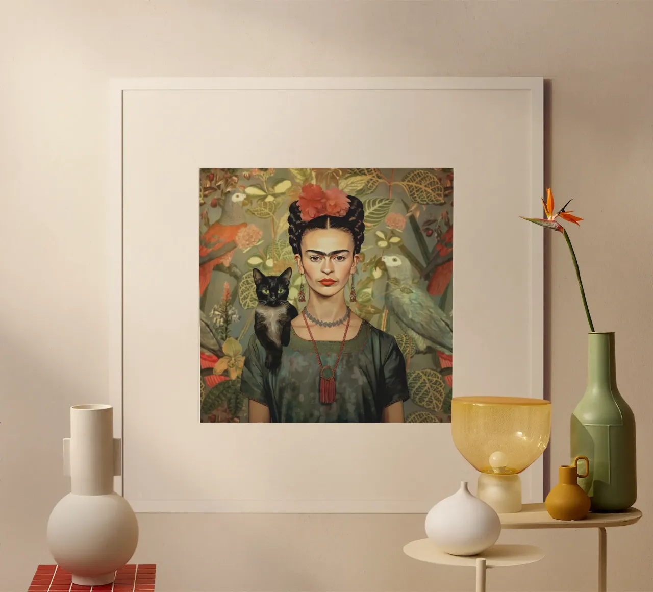 L'amore floreale di Frida per gli animali carta hahnemühle da Carinaprint
