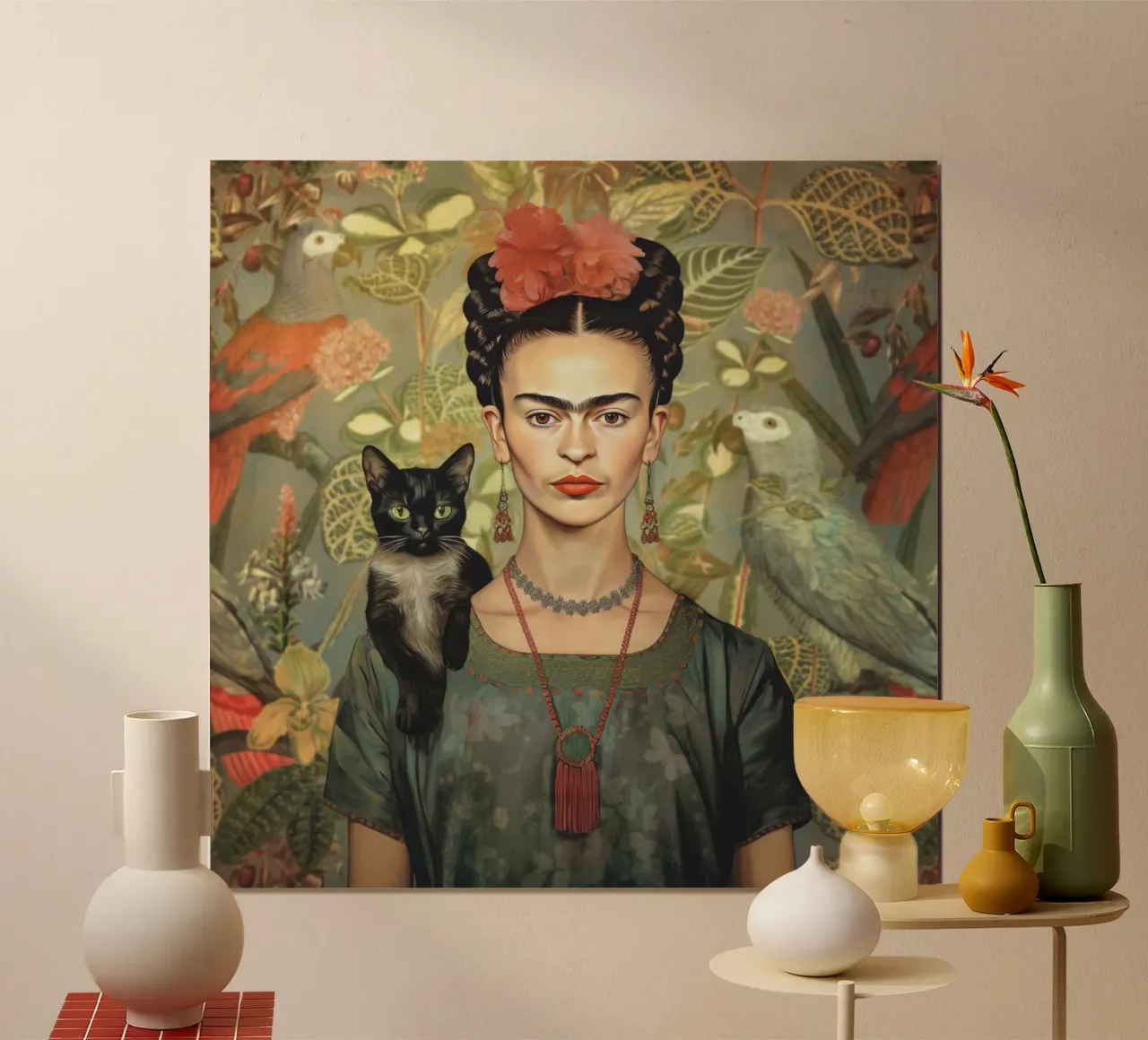 L'amore floreale di Frida per gli animali carta hahnemühle da Carinaprint