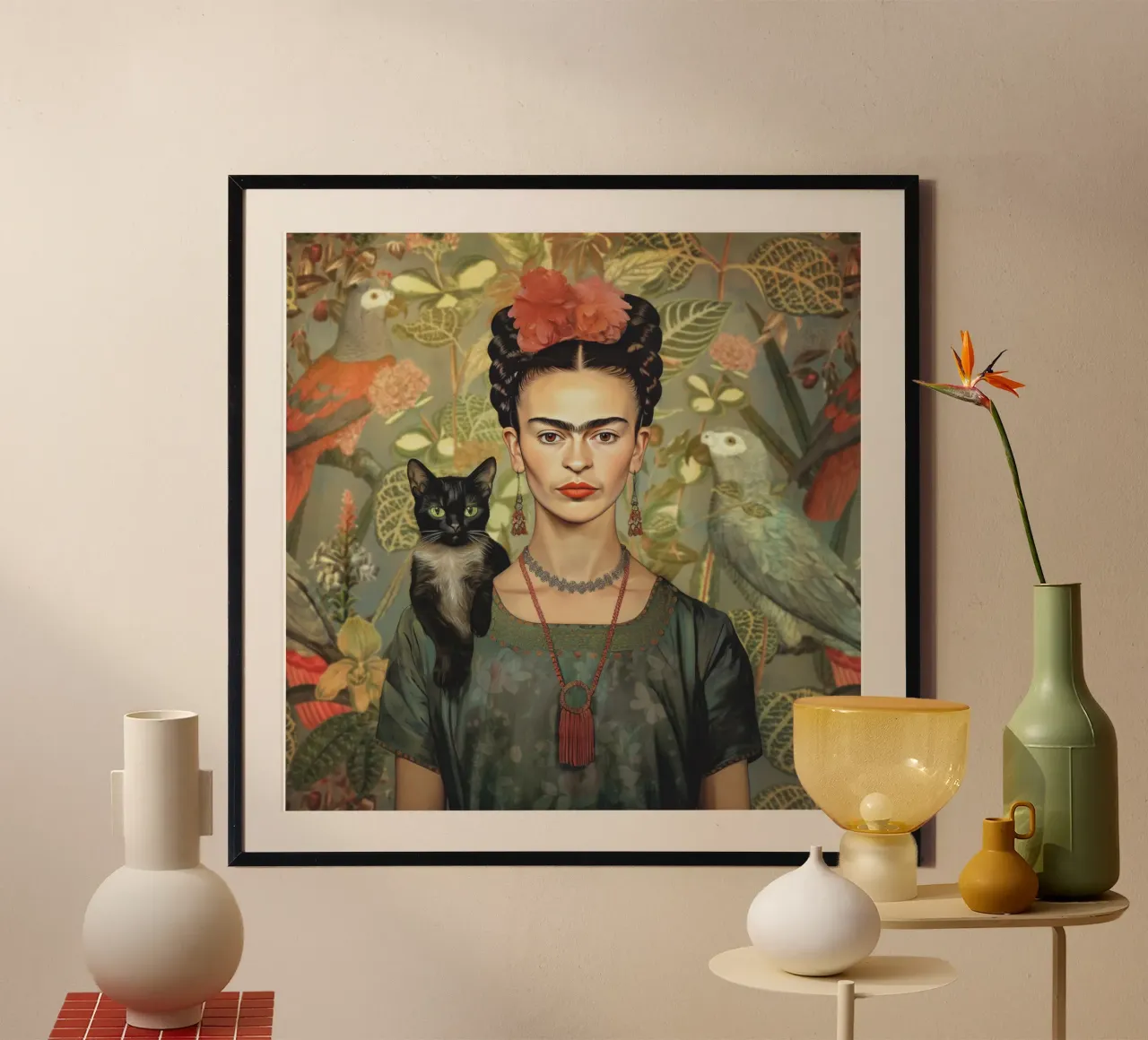 L'amore floreale di Frida per gli animali carta hahnemühle da Carinaprint