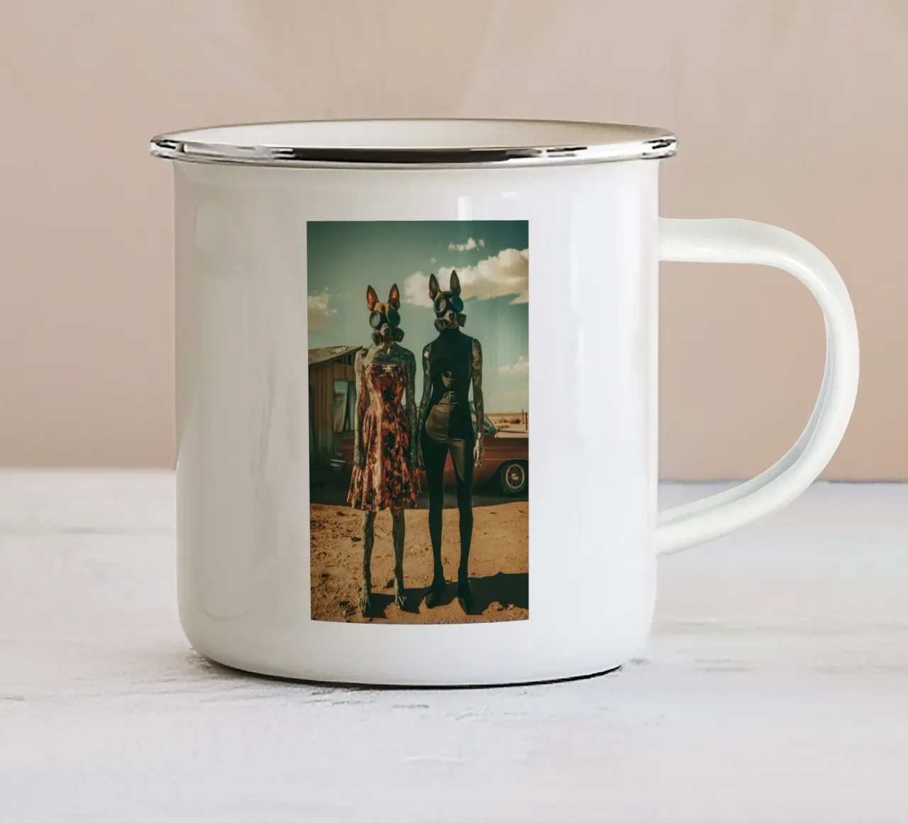 Edith & June, Las Vegas, 1975 tazza in smalto da Affiches Chien Originales – Dogland
