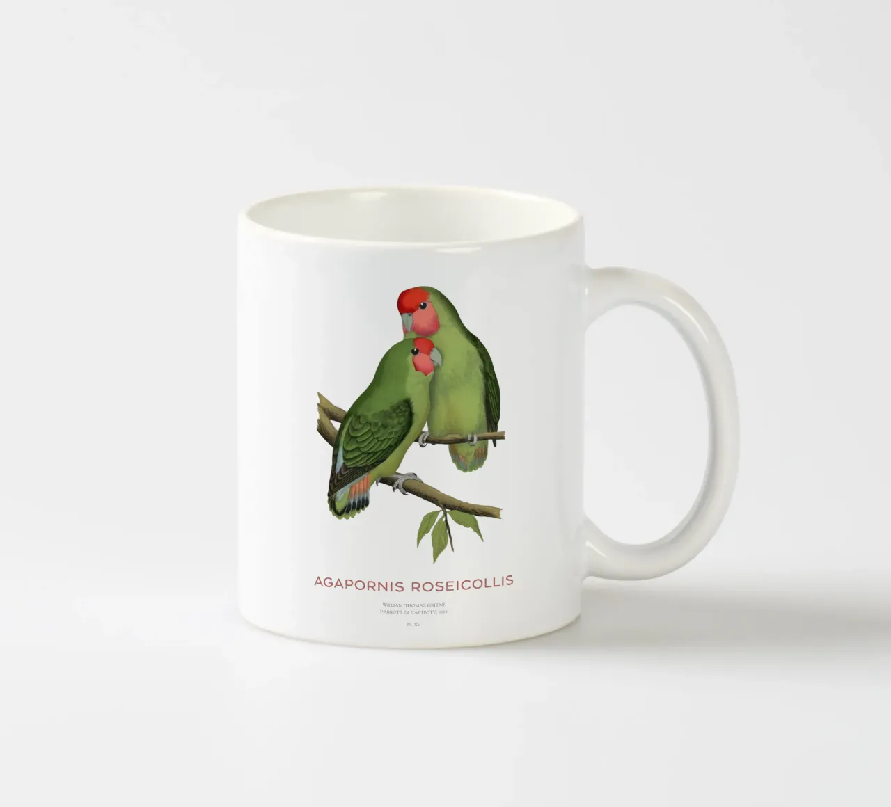 Perzikkleurige agapornis of Agapornis roseicollis keramische mok van Vintagrafica