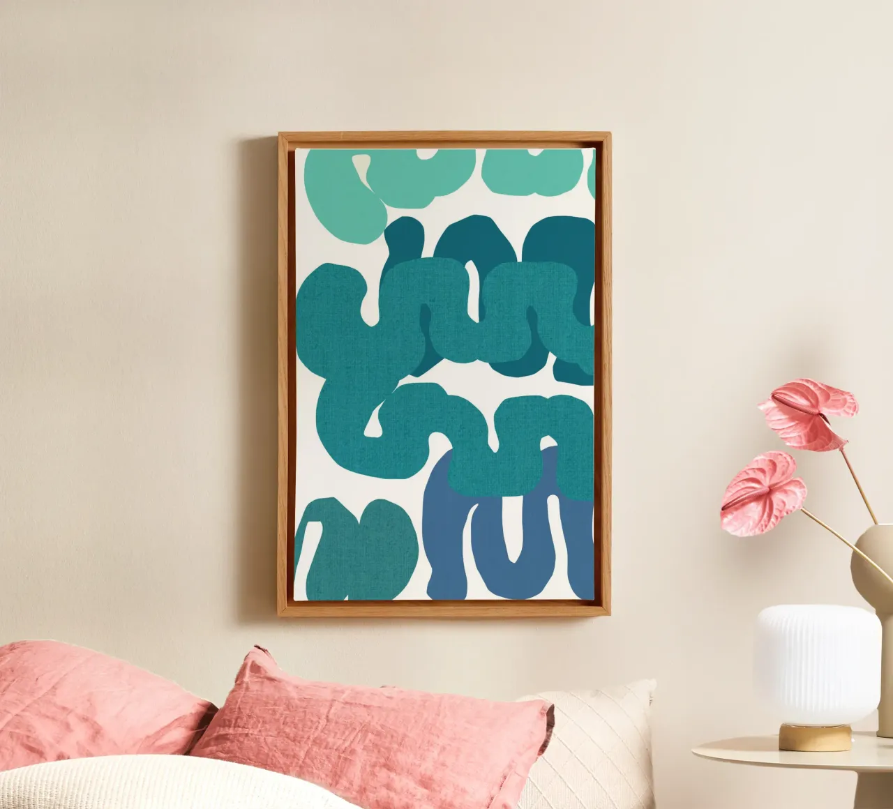 Blue Squiggles 1 canvas with Floater frame by Casa Cartissi
