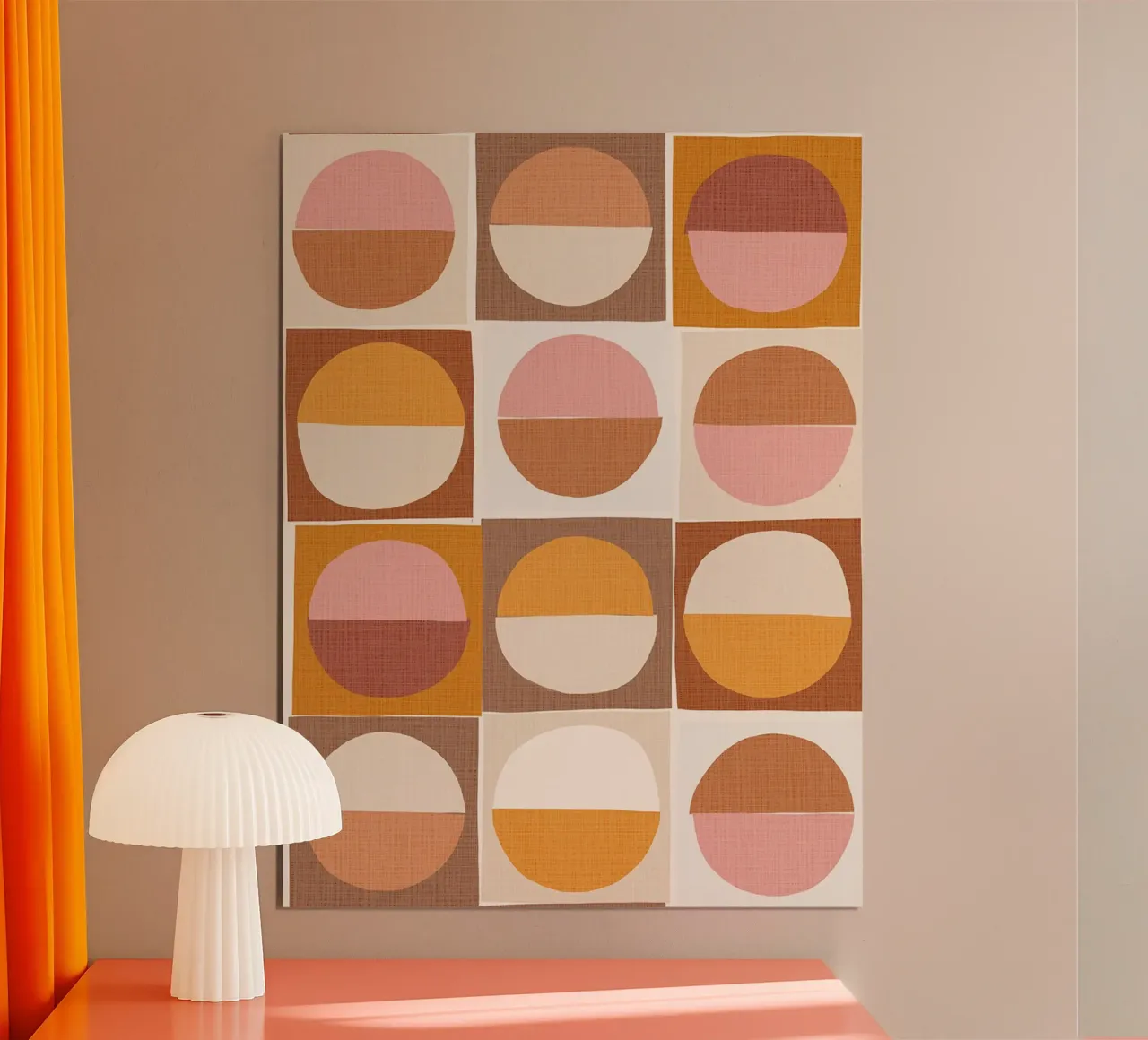 Retro Sun & Moon Collage Earthy Pastels poster with wooden frame by Dominique Vari