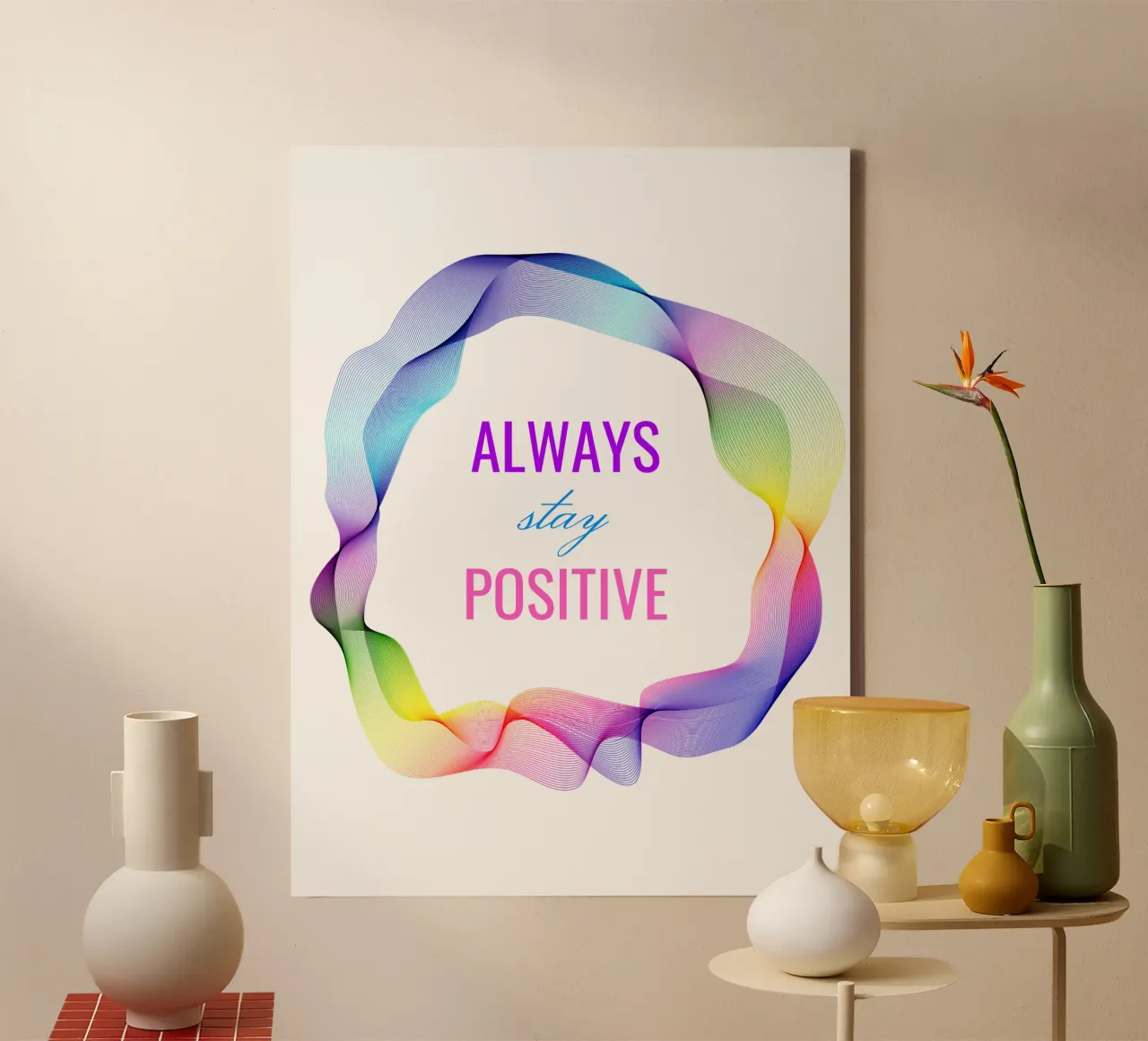 Arcobaleno, Rimanere sempre positivi sentimento di vita tela con Cornice a cassetta da GraffiTimi
