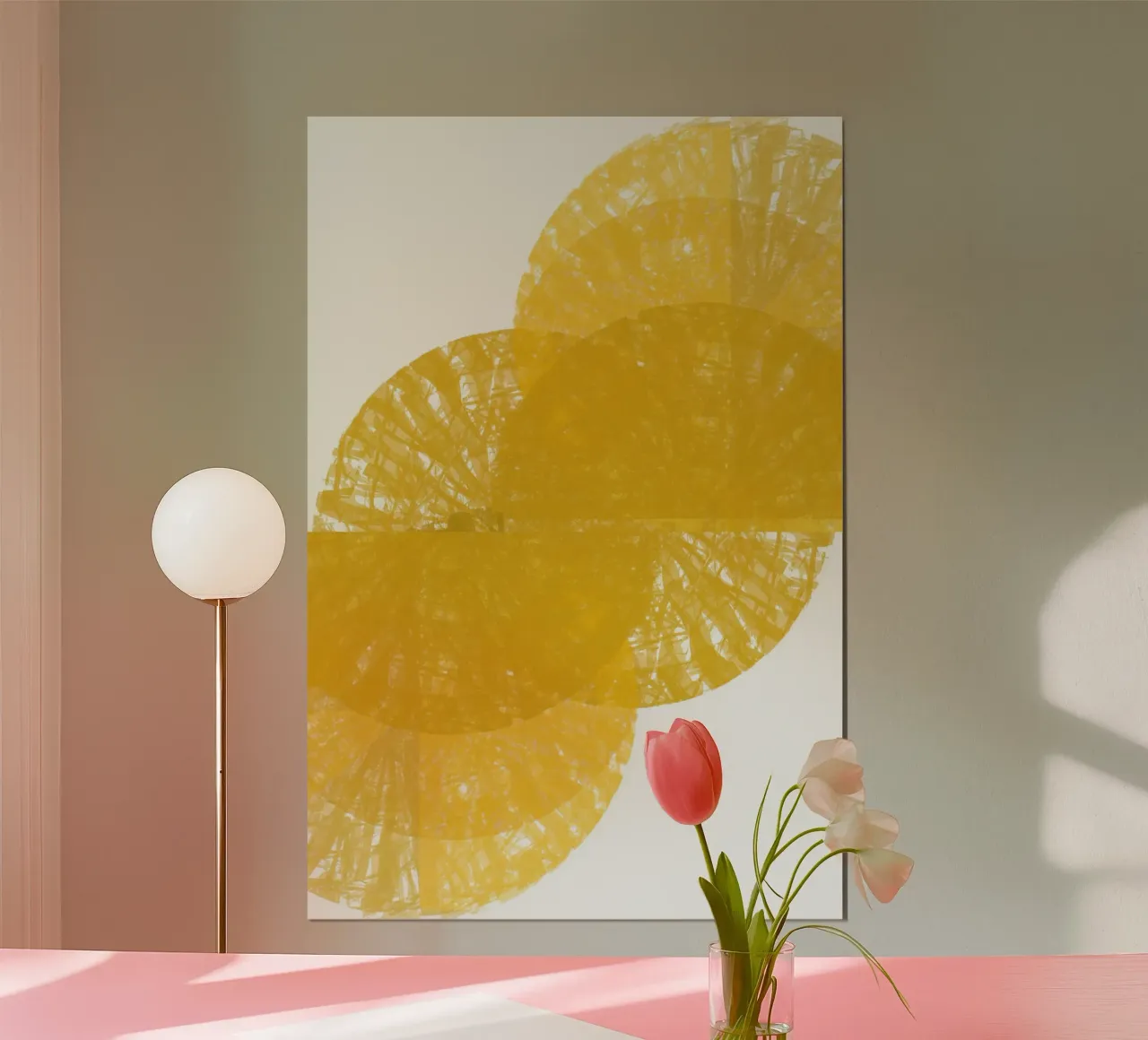 Yellow Circle Fans 1 poster con telaio in alluminio da Casa Cartissi