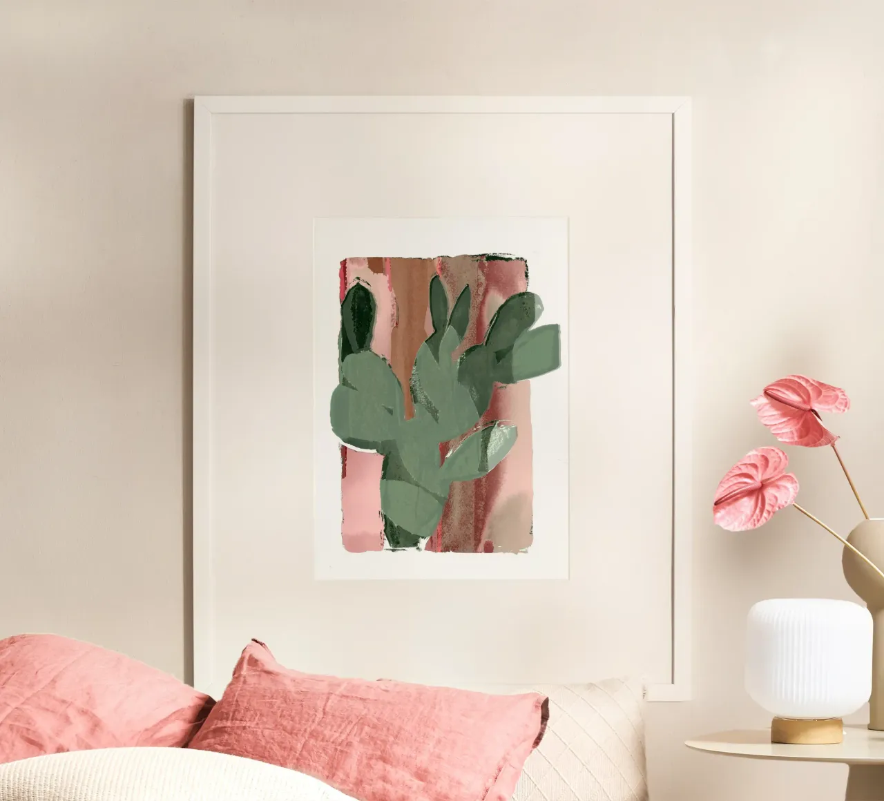 Cactus Green Pink 1 poster con telaio in legno da Casa Cartissi