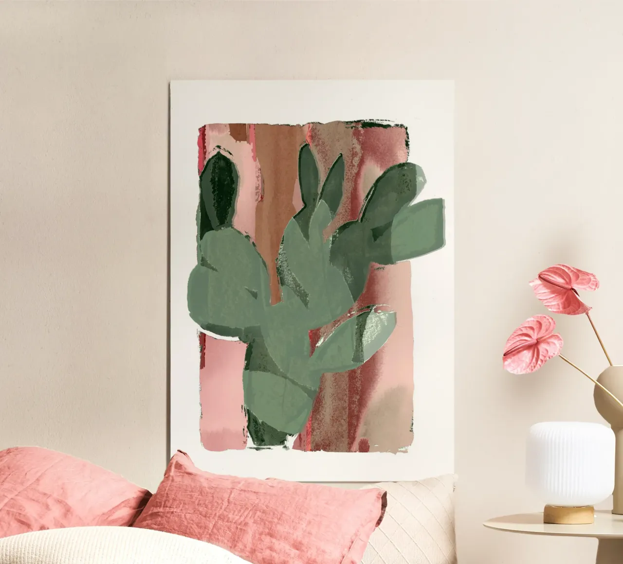 Cactus Green Pink 1 poster con telaio in legno da Casa Cartissi