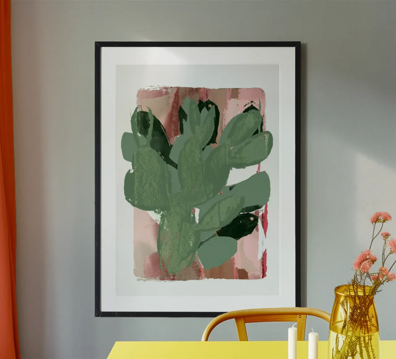 Cactus Green Pink 3 poster con telaio in legno da Casa Cartissi