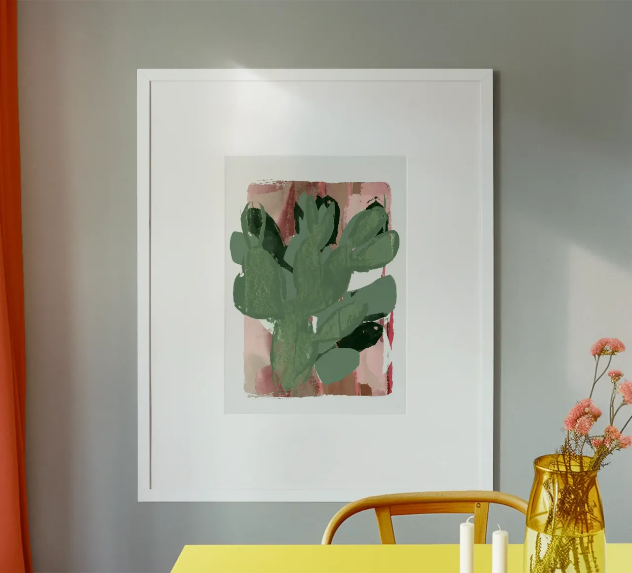 Cactus Green Pink 3 poster con telaio in legno da Casa Cartissi