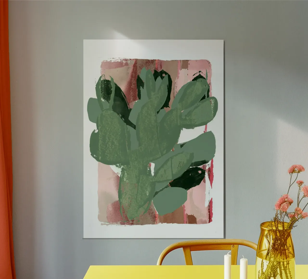 Cactus Green Pink 3 poster con telaio in legno da Casa Cartissi