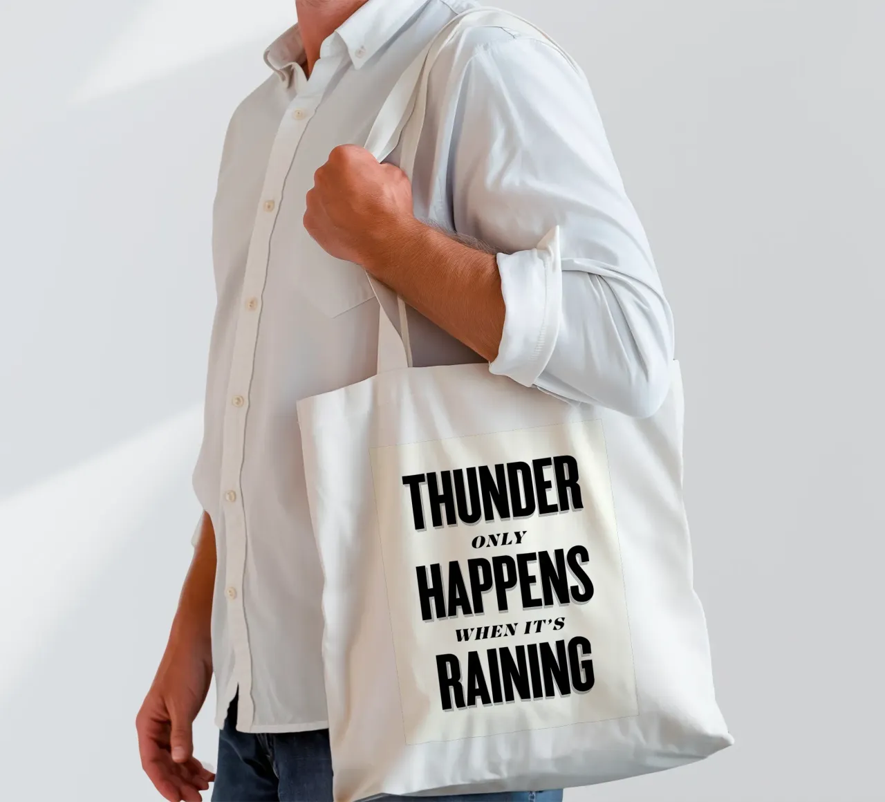 Thunder Only Happens When It's Raining borsa in juta da Lolly & Roobs