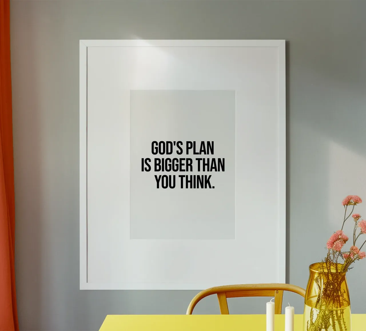 God's plan is bigger than you think quote poster with plastic frame by Paigaam Studio