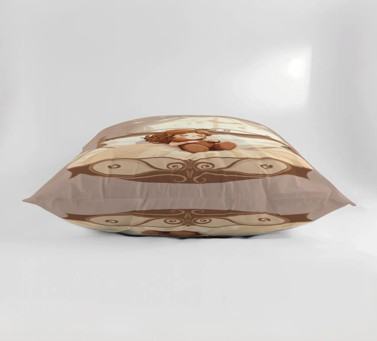 Una giovane ragazza dorme serenamente in un'accogliente camera da letto cuscino da DesignDoodle