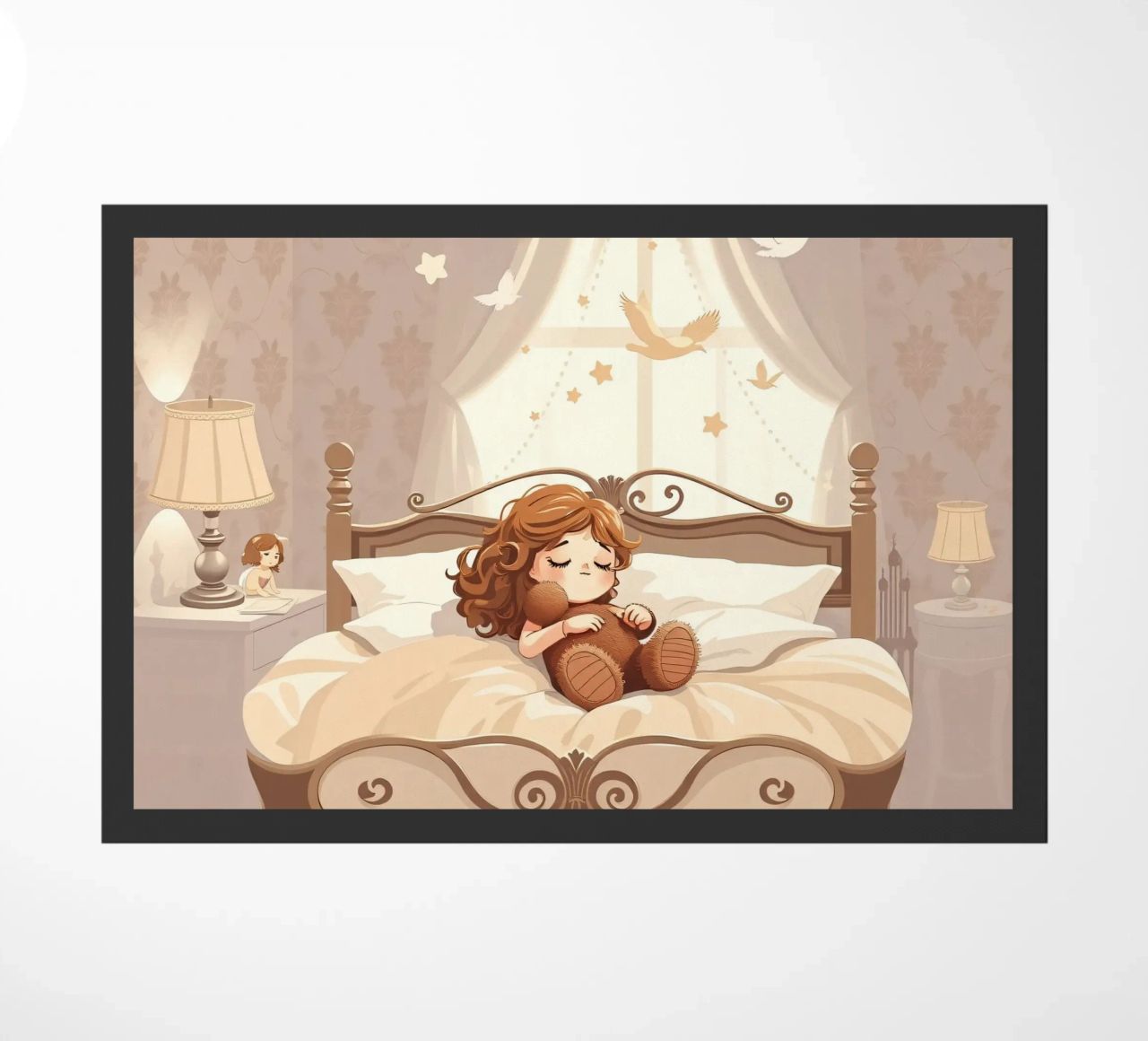 Una giovane ragazza dorme serenamente in un'accogliente camera da letto zerbino da DesignDoodle