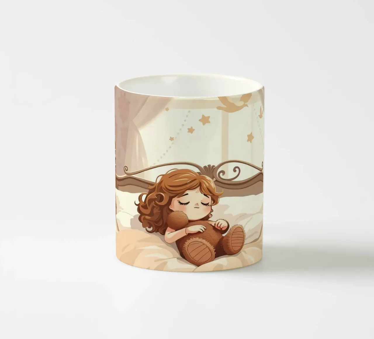 Una joven duerme plácidamente en un acogedor dormitorio taza de cerámica de DesignDoodle