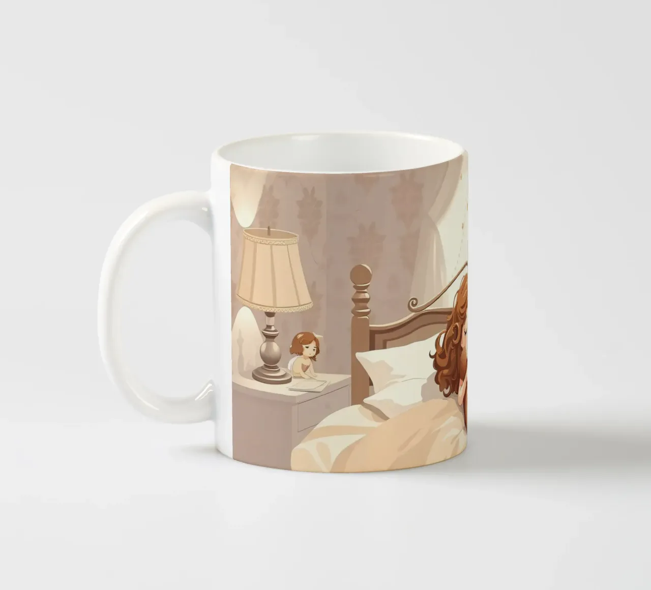 Ein junges Mädchen schläft friedlich in einem gemütlichen Schlafzimmer Keramik Tasse von DesignDoodle