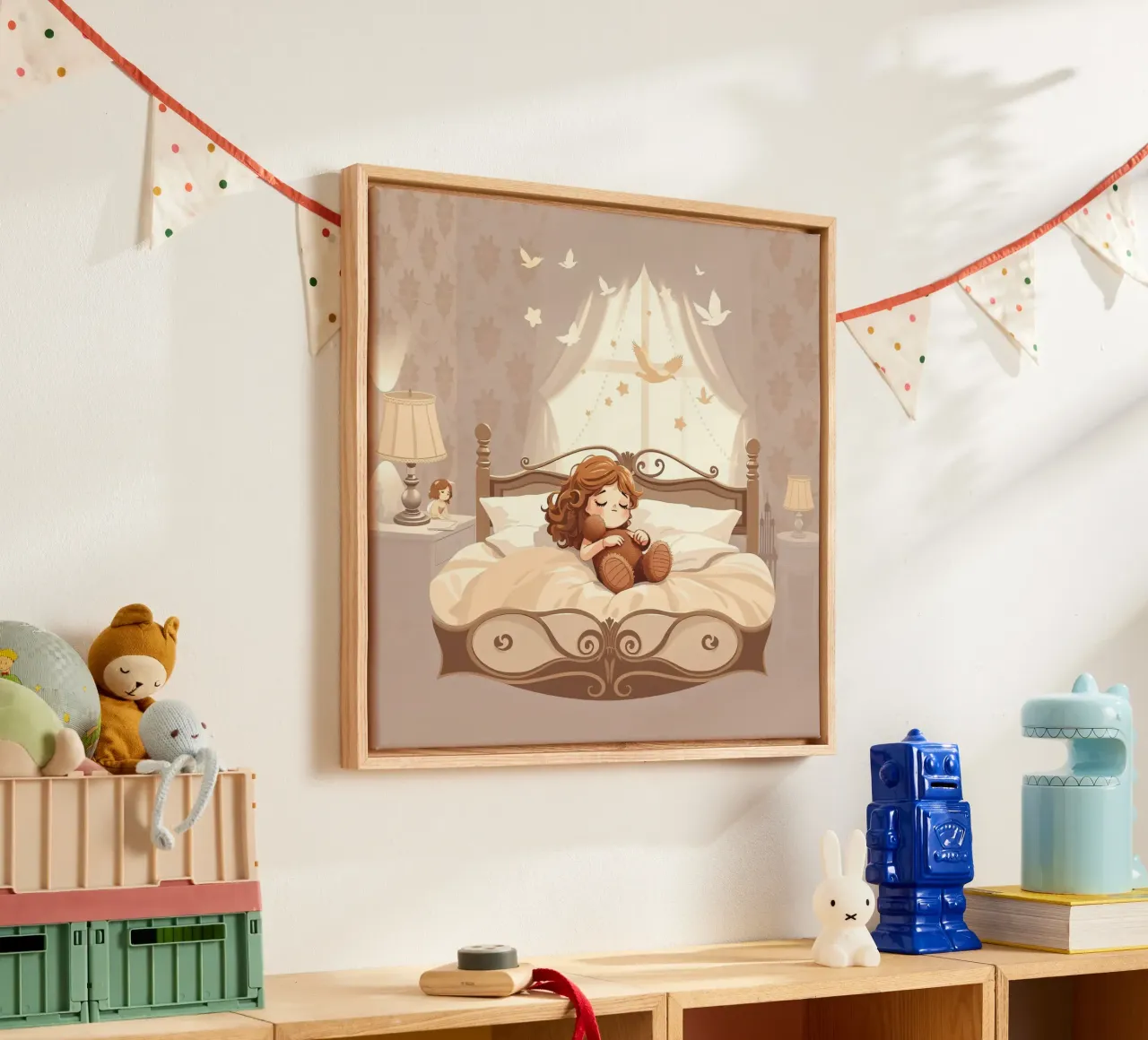 Ein junges Mädchen schläft friedlich in einem gemütlichen Schlafzimmer Leinwand von DesignDoodle