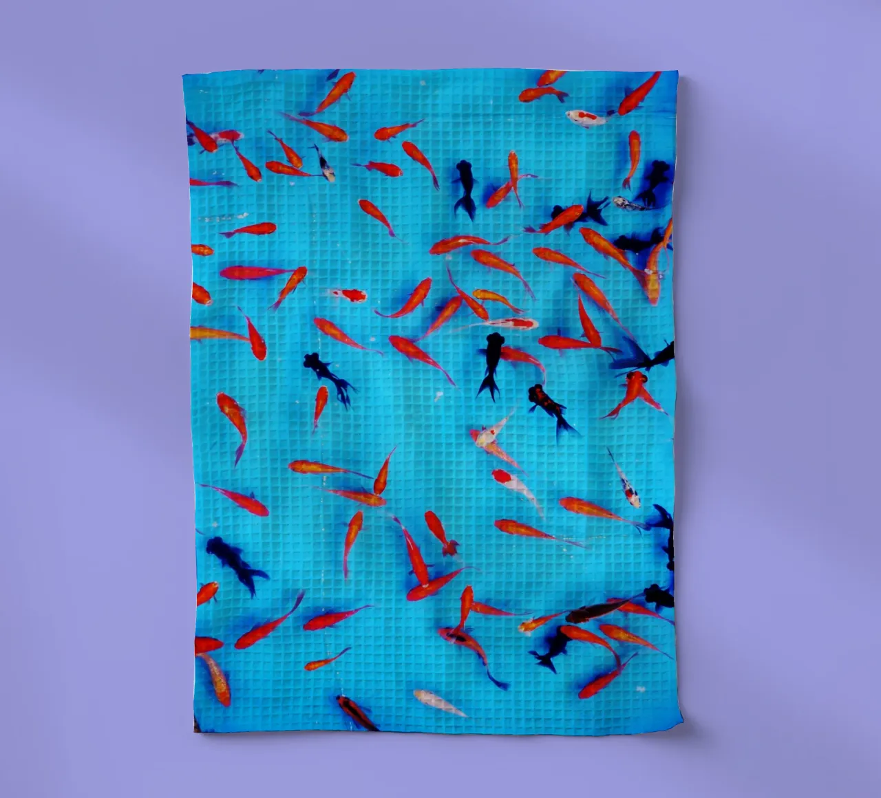 Poissons multicolores dans une piscine bleue, Chine torchon de Simon Koy