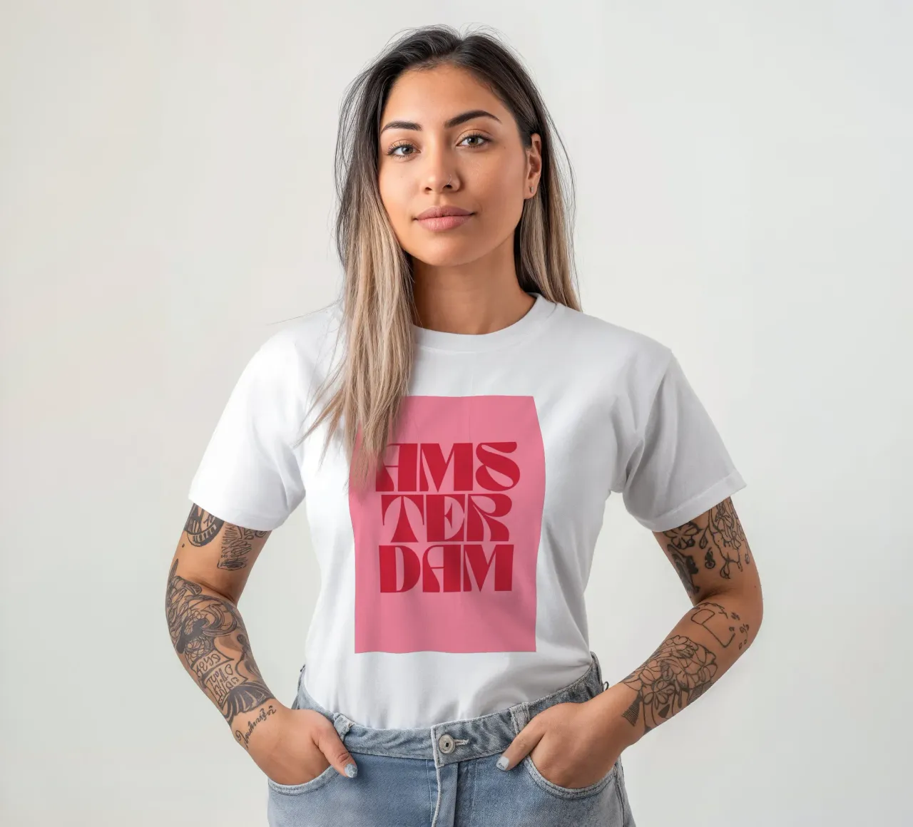 Amsterdam Travel Tipografia rosa e rossa t-shirt da pdigitalprints