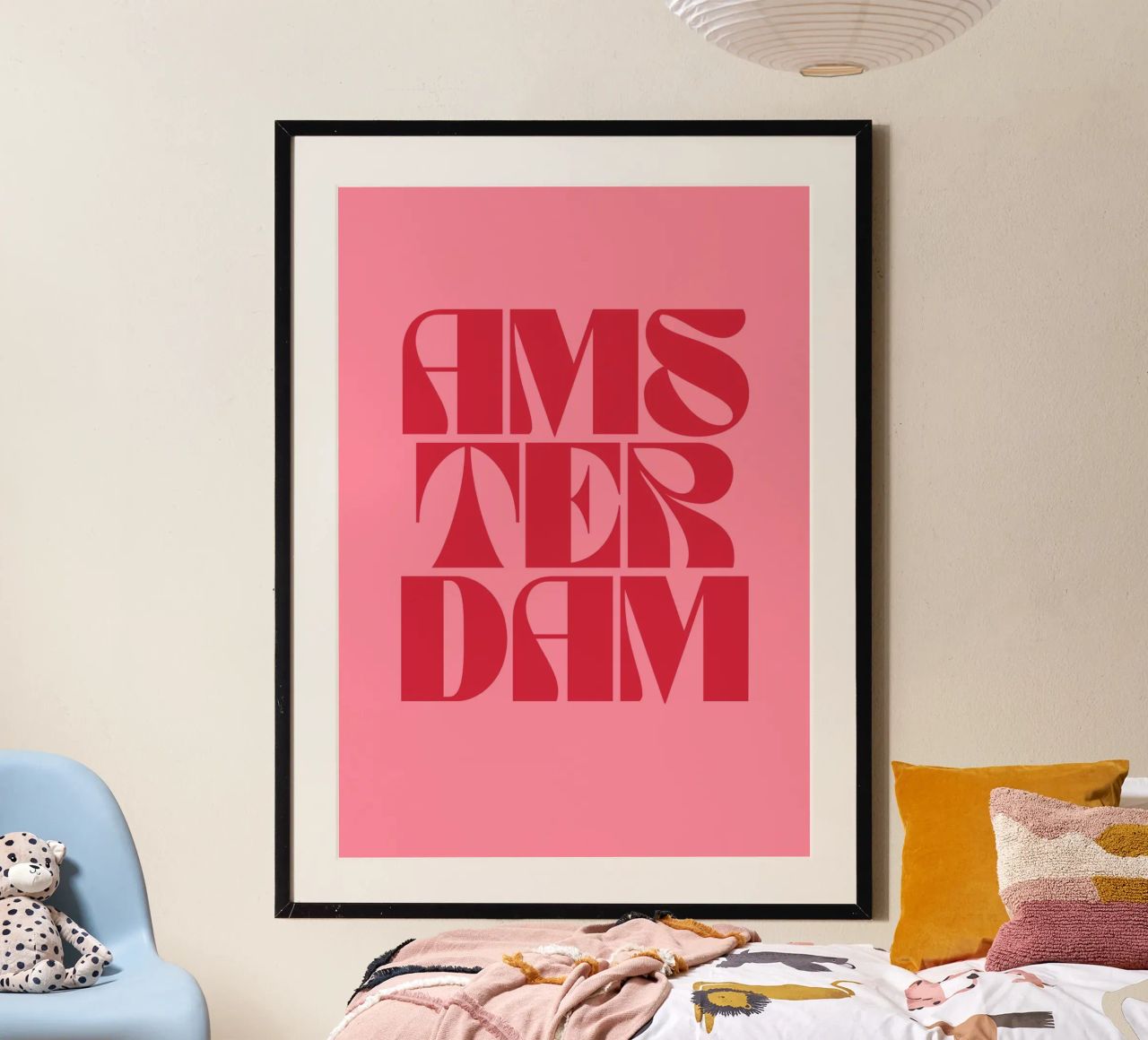 Amsterdam Reisen Rosa und Rot Typografie Poster von pdigitalprints