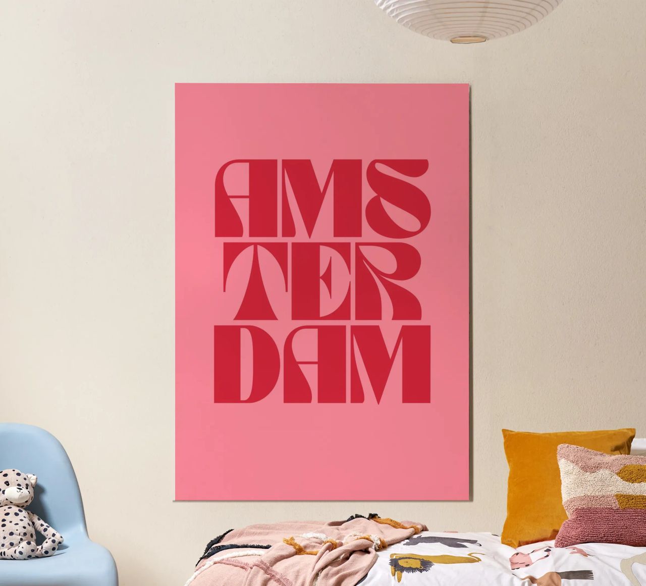 Amsterdam Reisen Rosa und Rot Typografie Poster von pdigitalprints