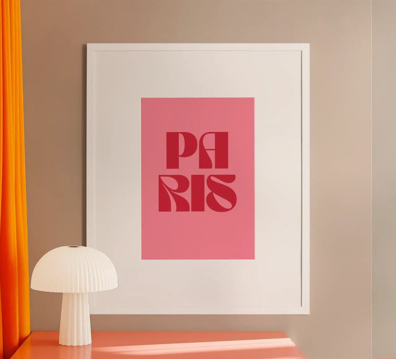Viaggio a Parigi Tipografia rosa e rossa poster con telaio in legno da pdigitalprints