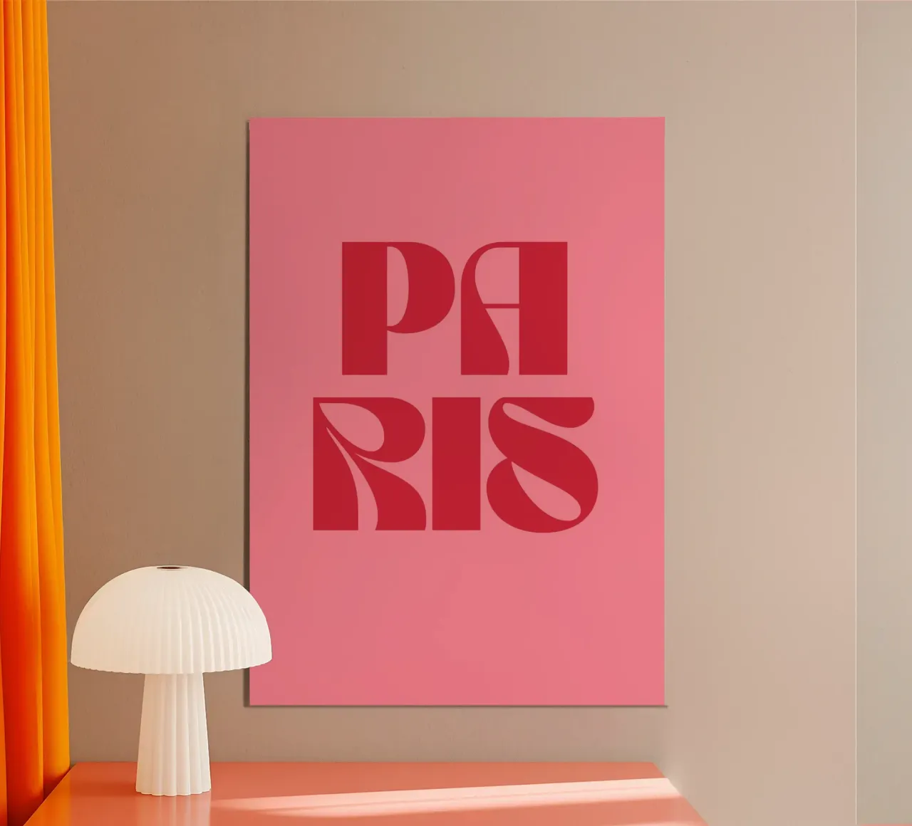 Viaggio a Parigi Tipografia rosa e rossa poster con telaio in legno da pdigitalprints