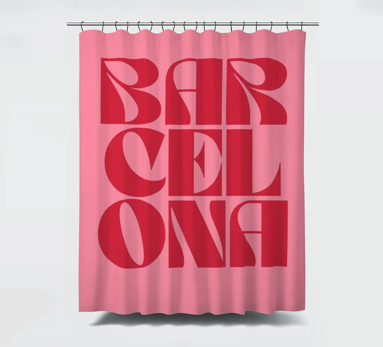 Barcellona Viaggio Tipografia rosa e rossa tenda da doccia da pdigitalprints