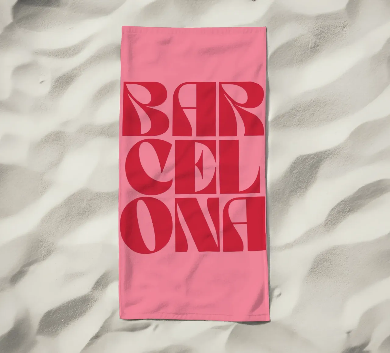 Barcellona Viaggio Tipografia rosa e rossa telo mare da pdigitalprints