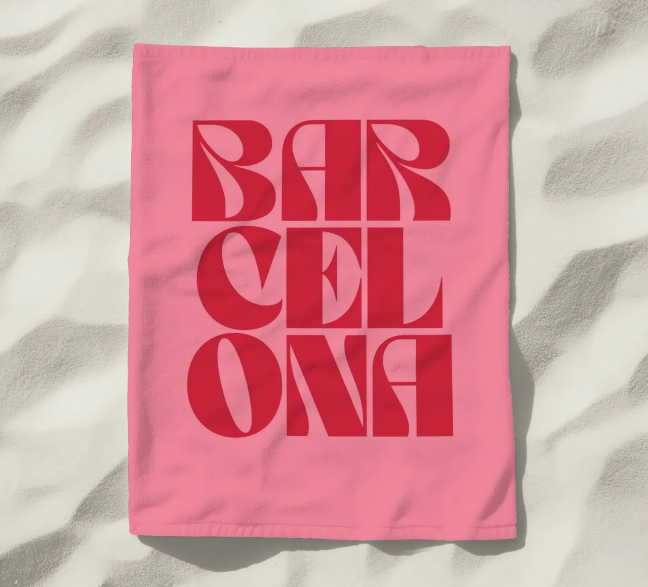 Barcellona Viaggio Tipografia rosa e rossa telo mare da pdigitalprints