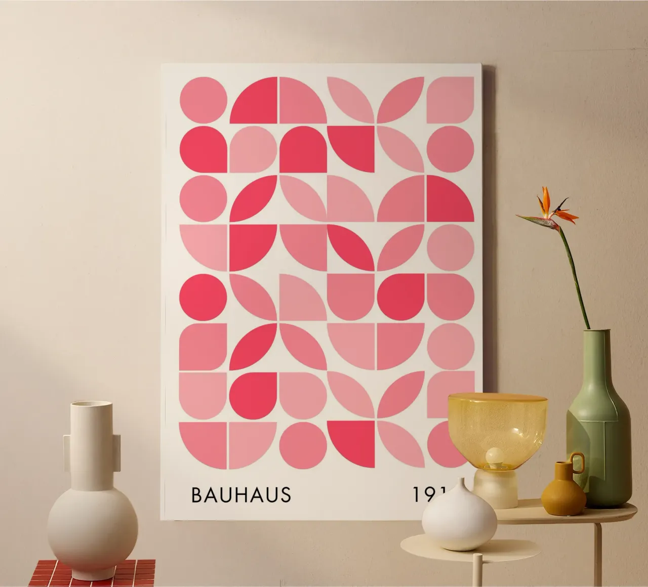 Bauhaus Pink and Red Geometric shape canvas with Floater frame by pdigitalprints
