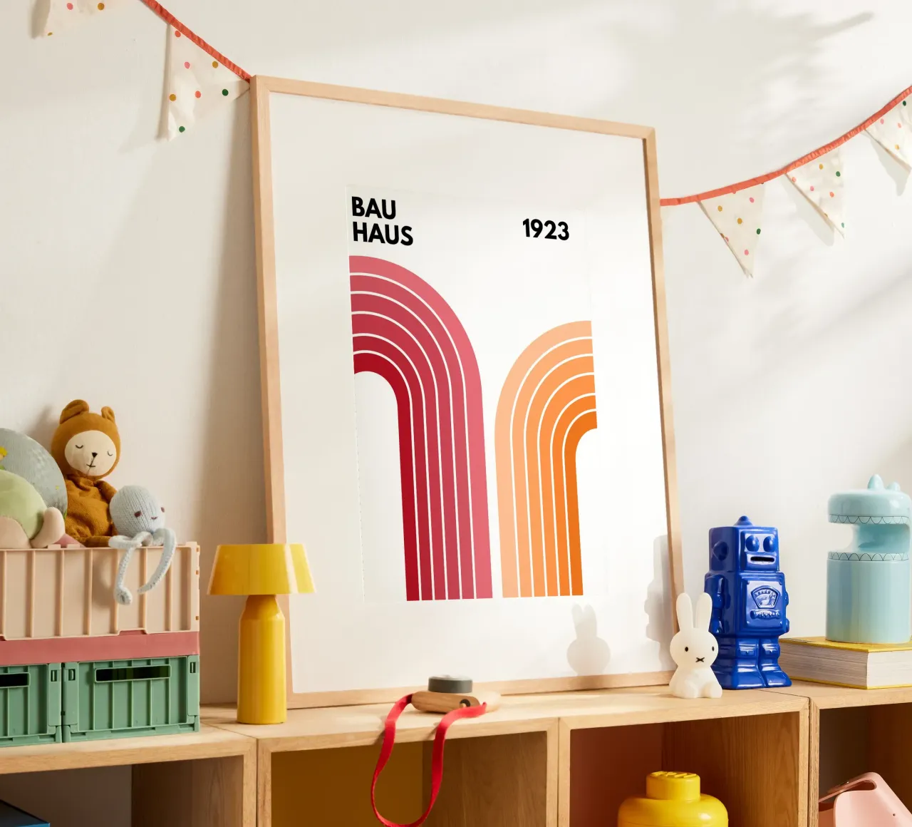 Bauhaus geometrico rosso e arancione poster da pdigitalprints