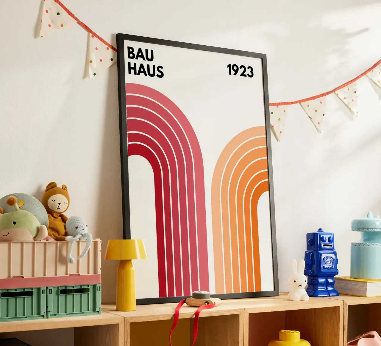 Bauhaus geometrico rosso e arancione poster da pdigitalprints