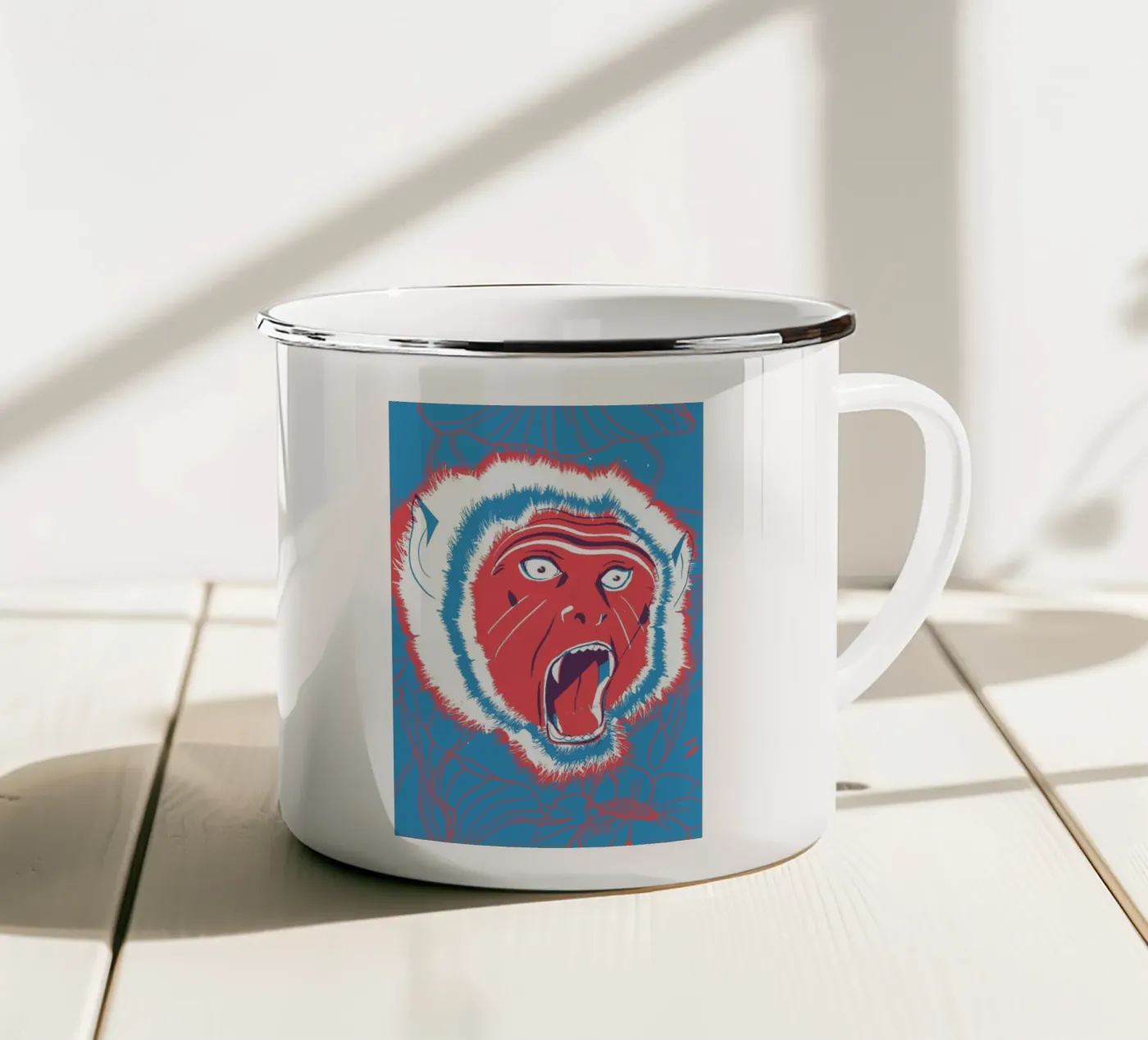 Monkey enamel mug by Pietari Posti