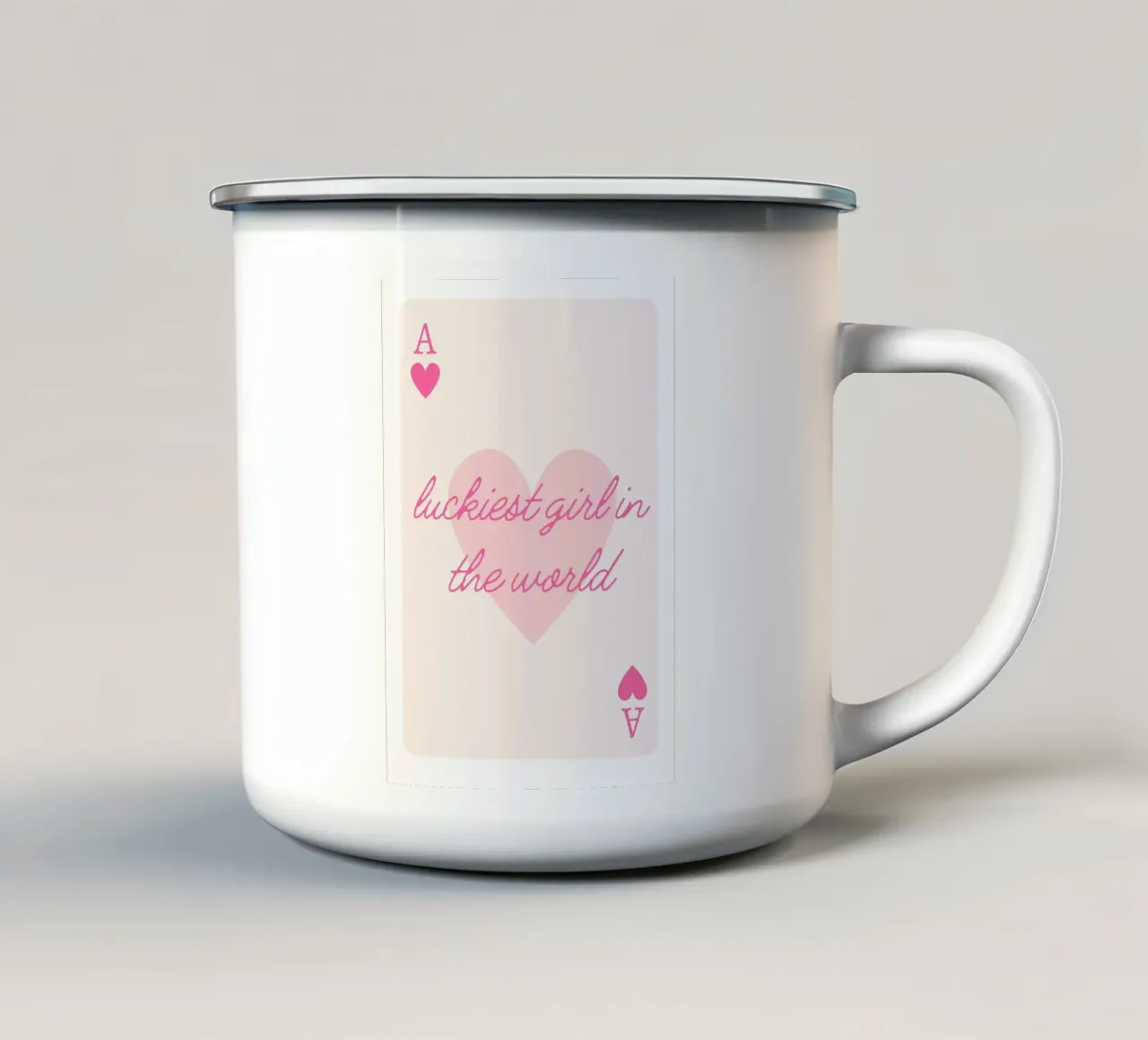 La ragazza più fortunata del mondo Citazione di carte da gioco tazza in smalto da pdigitalprints