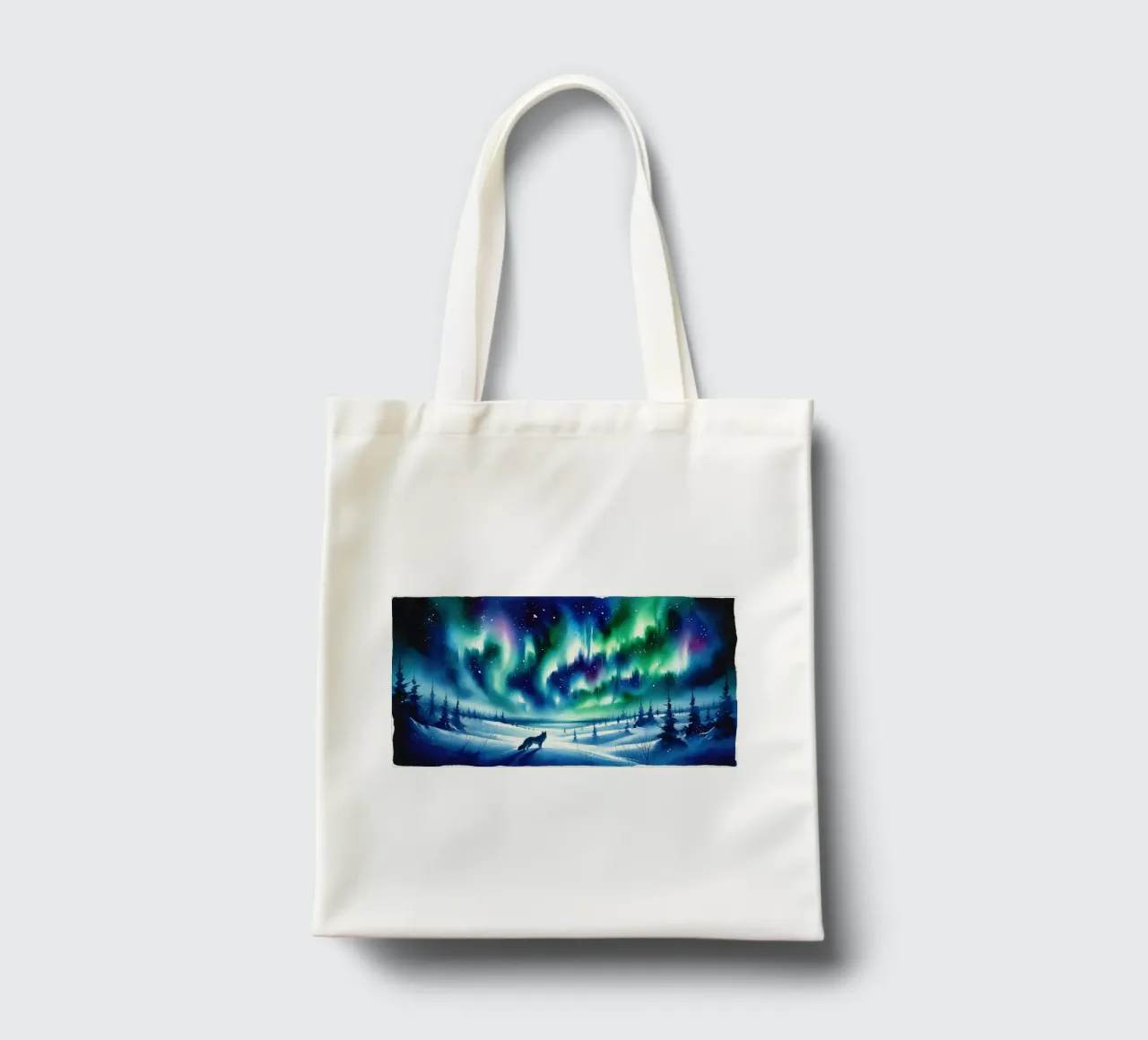 Volpe artica e aurora boreale borsa in juta da Chromatic Fusion Studio