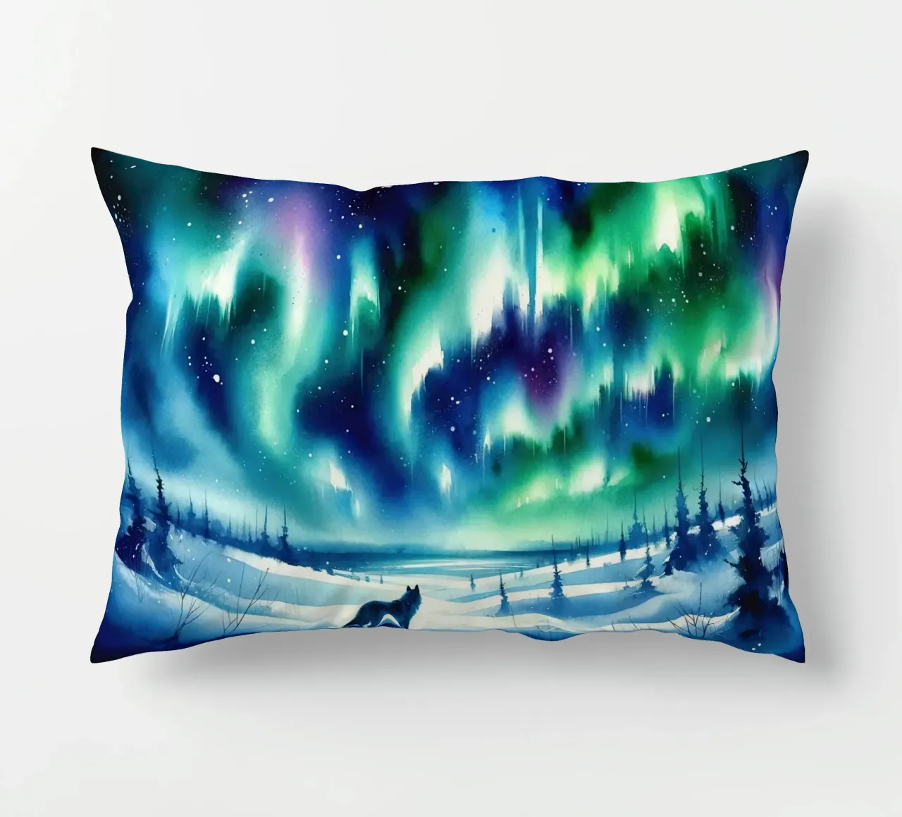 Volpe artica e aurora boreale cuscino da Chromatic Fusion Studio