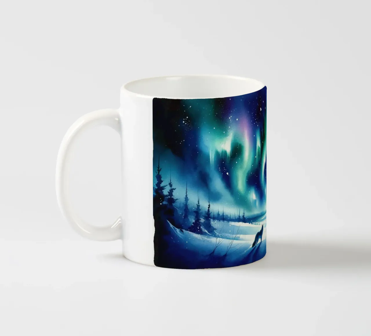 Volpe artica e aurora boreale tazza in ceramica da Chromatic Fusion Studio