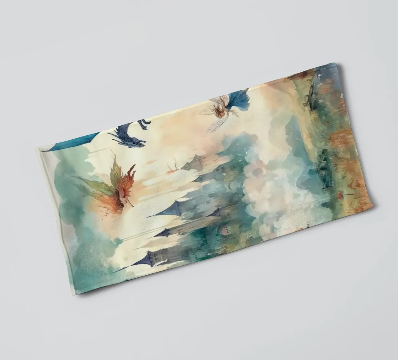 Enchanted Realm of Castles and Fairies towel by Chromatic Fusion Studio