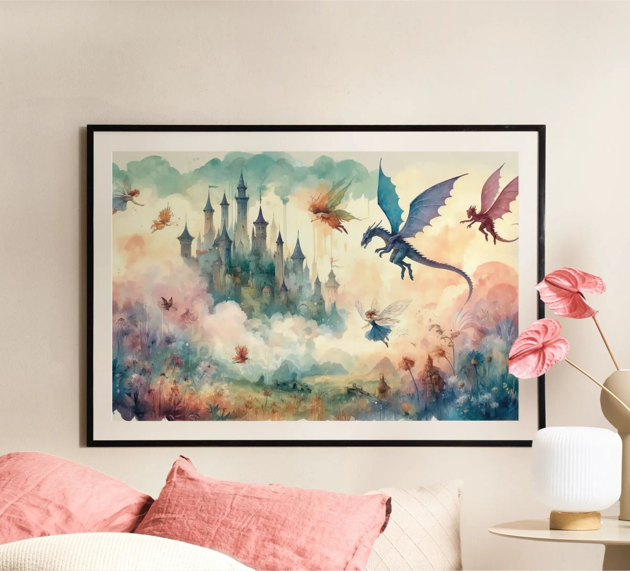 Royaume enchanté des châteaux et des fées poster de Chromatic Fusion Studio