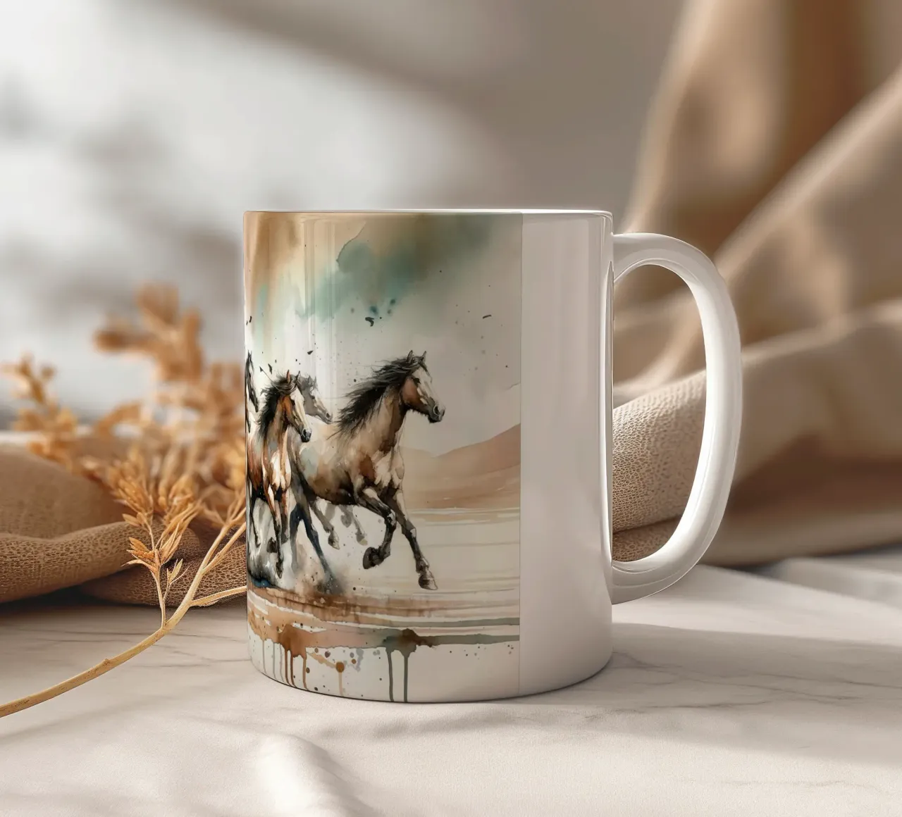 Cavalli al galoppo Acquerello tazza in ceramica da Chromatic Fusion Studio