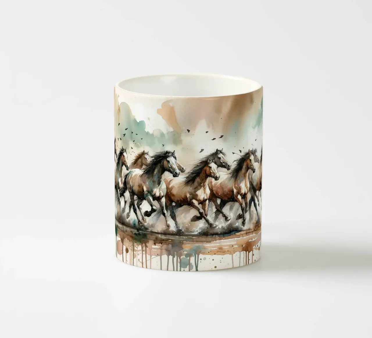 Cavalli al galoppo Acquerello tazza in ceramica da Chromatic Fusion Studio