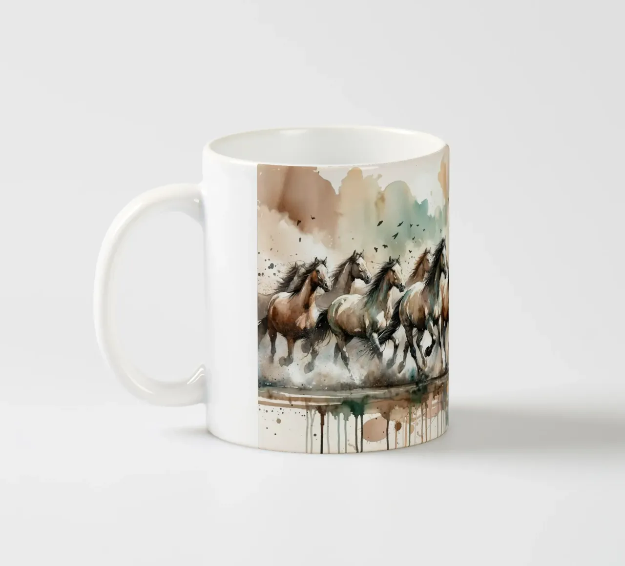 Cavalli al galoppo Acquerello tazza in ceramica da Chromatic Fusion Studio