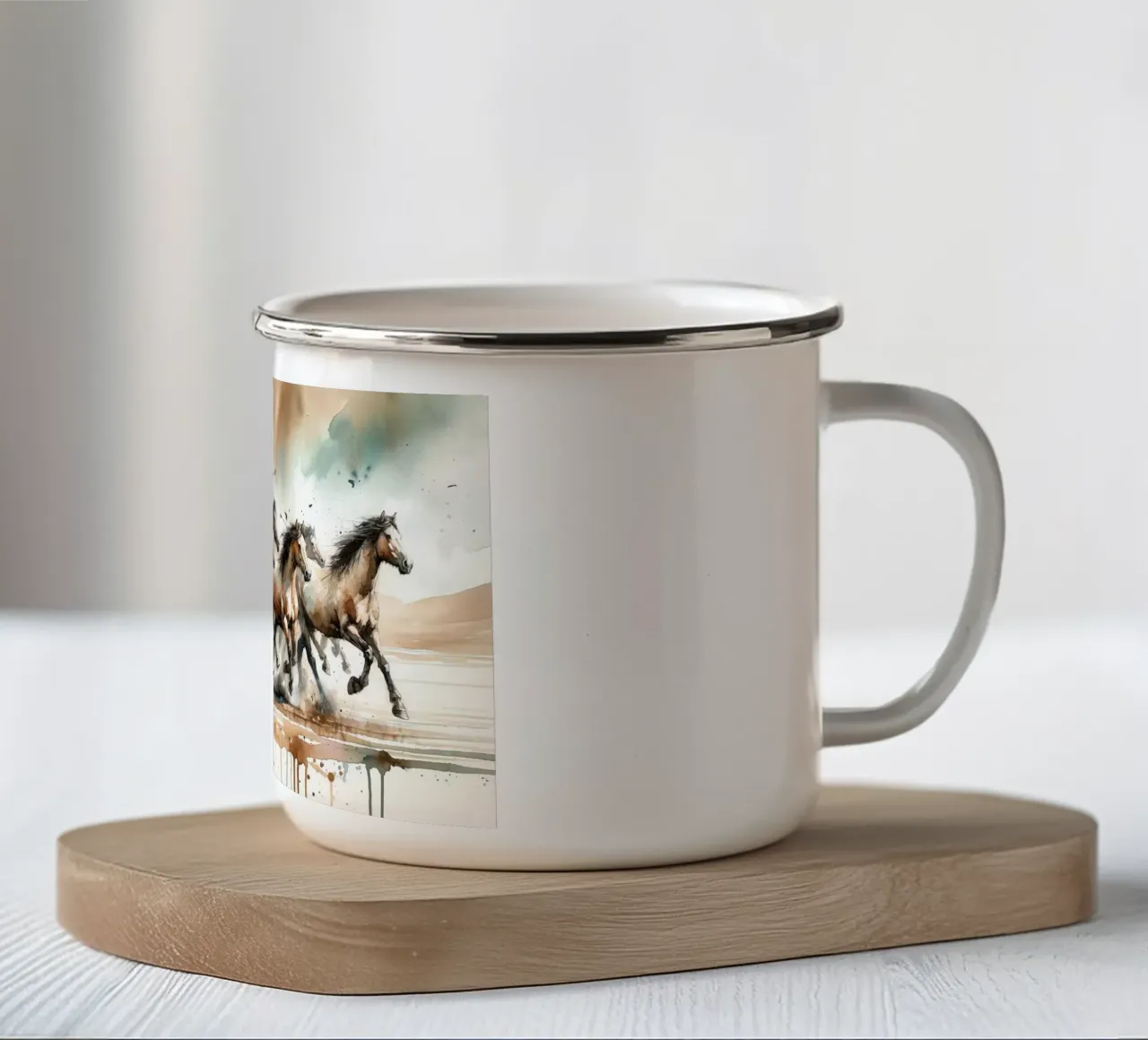 Cavalli al galoppo Acquerello tazza in smalto da Chromatic Fusion Studio