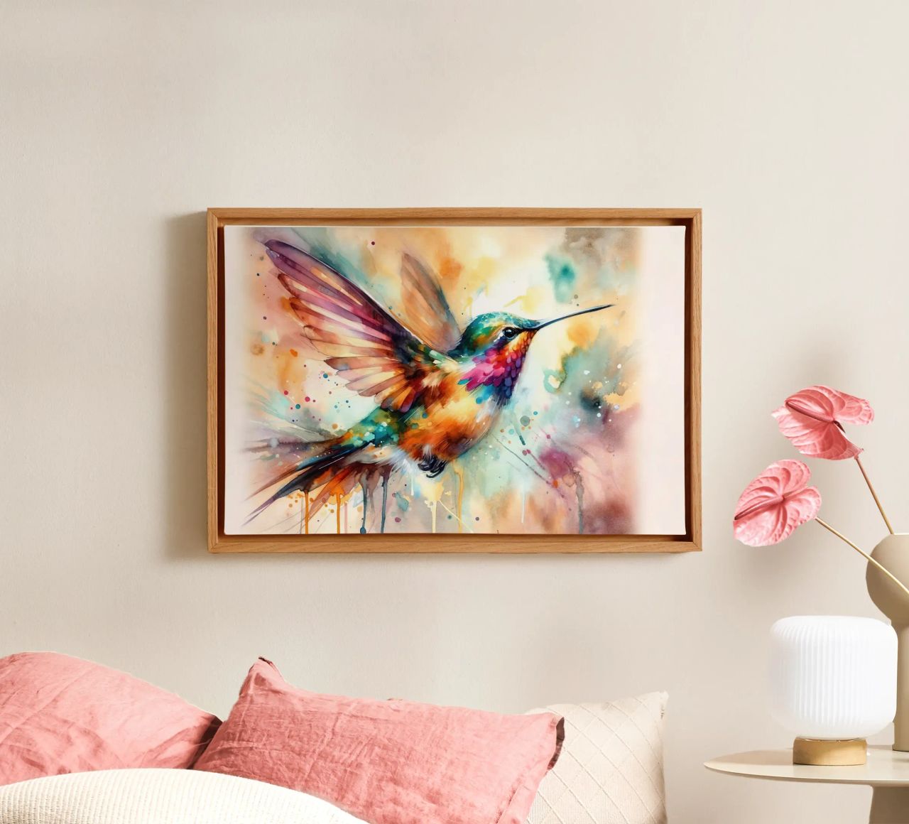 Iridescent Hummingbird Mid Flight canvas by Chromatic Fusion Studio