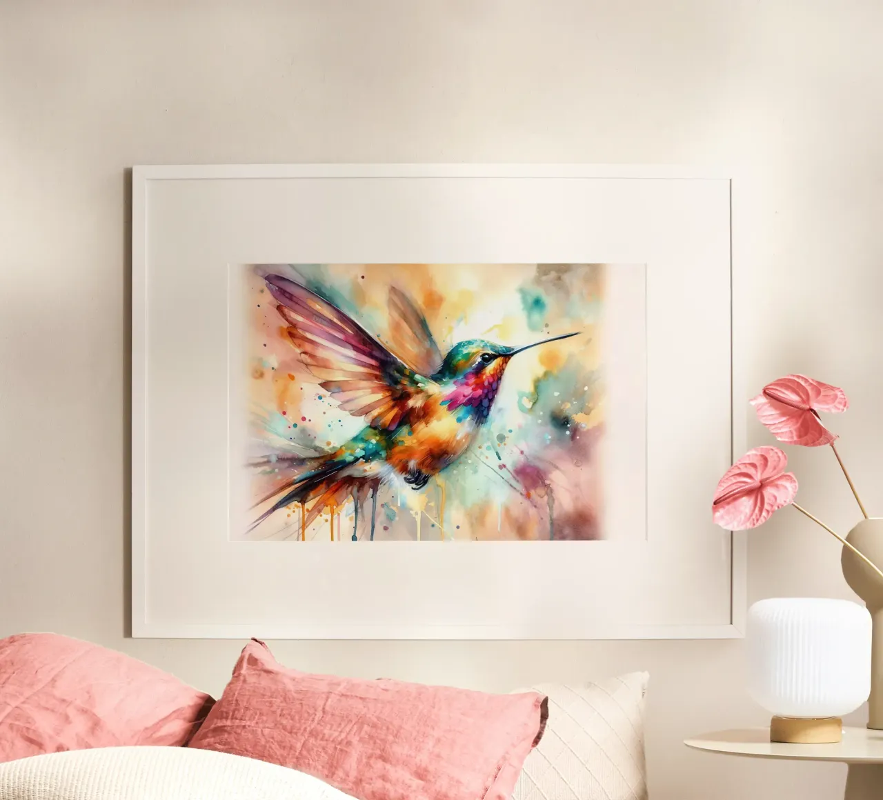 Colibrì iridescente a metà del volo poster da Chromatic Fusion Studio